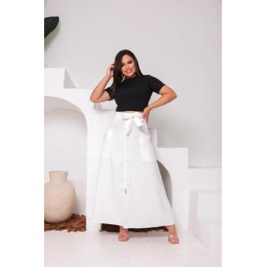 Imagem de Saia Longa com Corte Evasê - Estilo e Conforto Vilma Valentti, Off whi