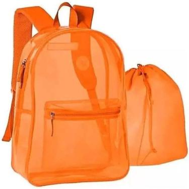Imagem de Mochila Transparente Neon Juvenil Feminina Escola Praia Piscina laranja