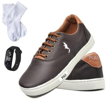 Imagem de Kit Tênis Casual Infantil Menino + Relógio Digital + Meia - Polo Blu, 