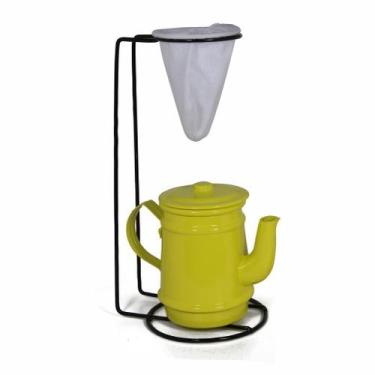 Imagem de Jogo De Café Mini Bule 400ml Alumínio + Suporte Com Coador - Amarelo -