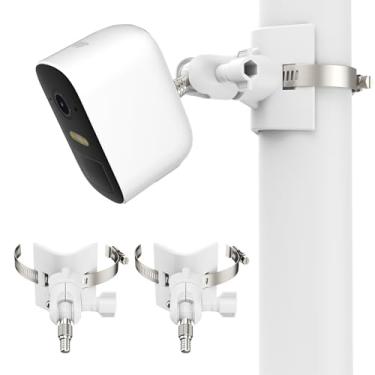 Imagem de OkeMeeo Suporte universal para câmera externa Arlo Pro 4/Pro 3/Ultra 2/Essential/Reolink Wyze, eufyCam e mais com ponto de fixação de 1/4 polegada, serve para tubos de 5 a 20 cm sem broca (branco,