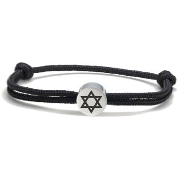 Imagem de Dreamtimes Pulseira náutica estrela de Davi feita à mão aço inoxidável pingente hexagrama pulseiras coração da fé pulseira estrela de Davi joia de proteção da sorte para mulheres e homens, Medium, Aço