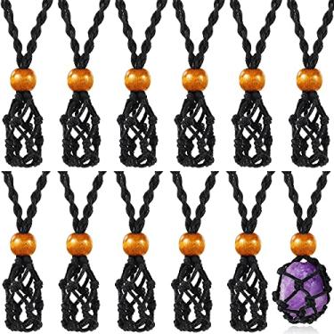 Imagem de 6 peças de cordão para colar de pedra vazia com suporte de cristal vazio para colar de quartzo com pedra crua de quartzo, colar de substituição, corda ajustável de peixe, gaiola para fazer joias, preto
