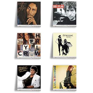 Imagem de Prateleira de suporte de discos de vinil da Ilyapa, pacote com 6 - Display de gravação de parede de madeira branca envelhecida