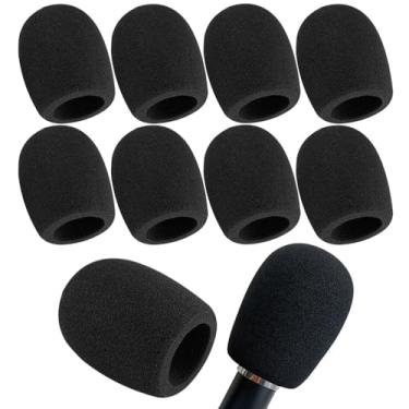 Imagem de Gerrit Capa grossa para microfone, capas de microfone de espuma para para-brisas adequadas para a maioria dos microfones de palco de mão padrão, capas de espuma reutilizáveis, preto (pacote com 10)