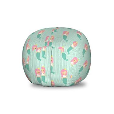Imagem de Lunarable Cadeira de saco de brinquedo de armazenamento de sereia, coroas de meninas de cabelo rosa jovem desenho animado ficção subaquática mulher, organizador de animais de pelúcia bolsa lavável,