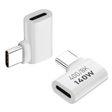 Imagem de AreMe Pacote com 2 adaptadores USB C macho para fêmea, adaptador extensor tipo C de ângulo reto de 90 graus de 140 W para Thunderbolt 4/3, MacBook Pro/Air, laptop, telefones e mais dispositivos tipo C
