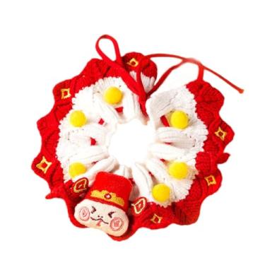 Imagem de Bothyi Tricô coleira de gato ano novo coleira de cachorro ajustável decorativo bonito vestir-se traje mão tecido crochê babador gatos cachecol, L