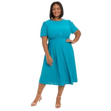 Imagem de London Times Manga bufante curta midi cintura inserida feminina, Barrier Reef, 25 Plus Size
