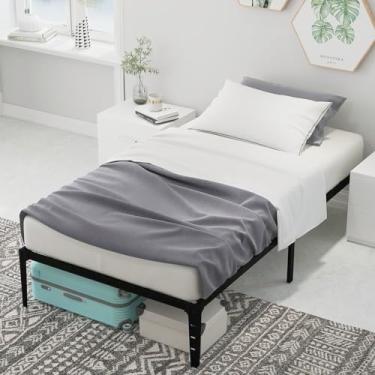 Imagem de Gyabnw Estrutura de cama de solteiro, plataforma de metal de aço resistente, sistema de suporte todo em metal, sem necessidade de mola box, montagem fácil - solteiro