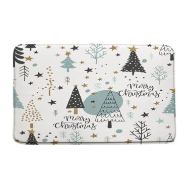 Imagem de GCTNBJL Tapete de banho de Natal azul preto árvore de Natal floco de neve inverno bonito banheiro cozinha tapete de espuma de memória, 45,7 x 76 cm