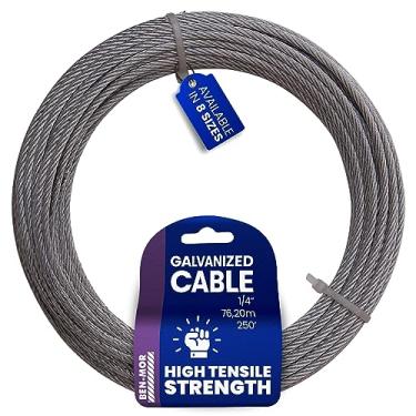 Imagem de Cabo de aço galvanizado para esgrima, varal, trilhos de convés, polia, laço de guincho – Cabo flexível de núcleo de 6,5 cm x 7 m x 7 cm com resistência à ruptura de 381 kg para uso doméstico e industrial