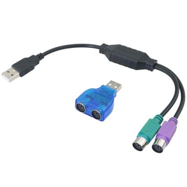 Imagem de FMHXG 2 peças de plugue PS2 para cabo USB adaptador de teclado e mouse, cabo subpreto, USB 1 em 2 com cabo chip com chip integrado Plug and Play