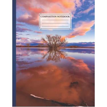 Imagem de Composition NoteBook Beautiful dawn tree Size 8.5 x 11 In, 110 pages Space Stars Love Cosy Winter Gift Christmas Cute Skiing Village For Children Girls Boys Kids Teens Adults