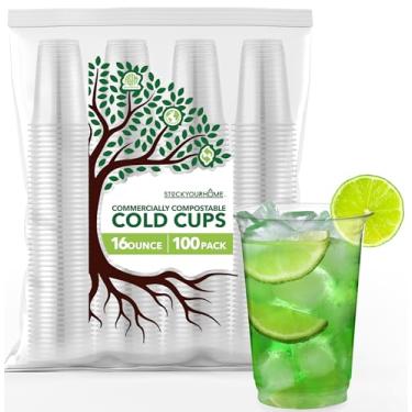 Imagem de Stock Your Home Copos frios transparentes compostáveis comercialmente de 473 ml (pacote com 100) Copo ecológico à base de plantas, descartável reciclável ecologicamente correto, sustentável para água,