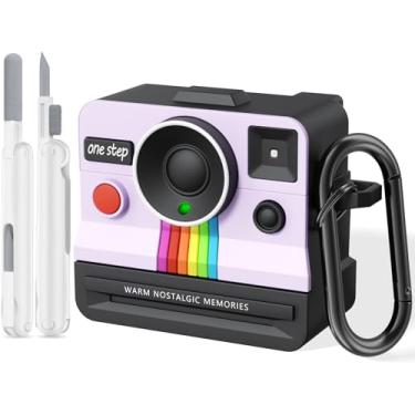 Imagem de Capa feminina para Airpods 4 – VISOOM Apple Airpods 4 design Polaroid de silicone para AirPods de 4ª geração com chaveiro e kit de limpeza, suporta carregamento para iWatch e magSafe para Airpod iPod