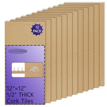 Imagem de DAHAPYBOO Quadro de cortiça 43 x 20 cm, quadro de avisos, pacote com 12, quadros de cortiça autoadesivos de 1,2 cm de espessura para paredes, quadros de cortiça para escritório, casa, escola, quadro