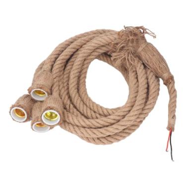 Imagem de Luz Suspensa de Corda de Cânhamo retrô, Luminária Pendente de 4 Cabeças, Luz de Teto Vintage DIY para Sala de Jantar, 6,5 Pés E27 E26, Bar