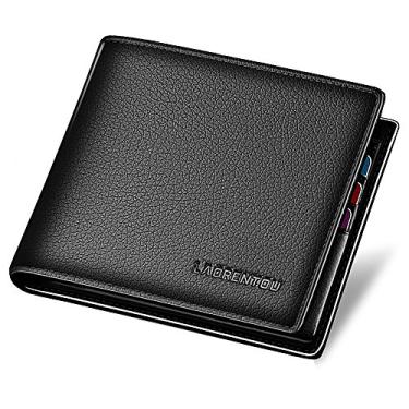 Imagem de LAORENTOU Carteiras masculinas de couro legítimo, carteiras duplas com zíper, bolso para moedas, casual, carteira fina, 02 Preto, One Size, Slim