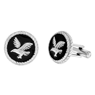 Imagem de Abotoaduras masculinas de aço inoxidável - Diversos designs com acabamentos em preto e branco, Metal, Sem Pedra Preciosa