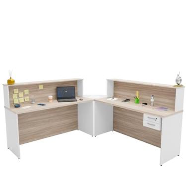 Imagem de Balcão Atendimento De Canto C/Gaveteiro Recepção 1400x600 NetMobil (Carvalho/Branco)