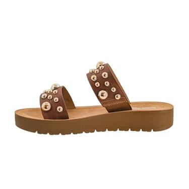 Imagem de Corkys Footwear Sandálias Bad Romance | Alças enfeitadas, design fácil de calçar | Elegante e confortável para uso diário |, Conhaque, 38