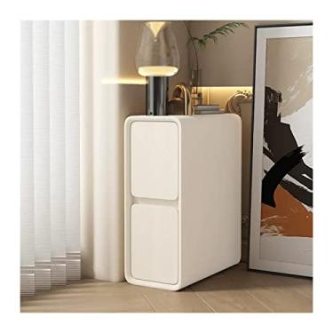 Imagem de Mesa de cabeceira ultra estreita com 2 gavetas com economia de espaço, mesa de cabeceira totalmente montada, mesa lateral mesa de cabeceira para sala de estar, quarto, escritório, moldura branca para
