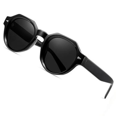 Imagem de ROCKNIGHT Óculos de sol HD polarizados para dirigir, masculino, retrô, redondo, proteção UV, caminhadas, viagens, praia, exterior, armação hexagonal, acetato