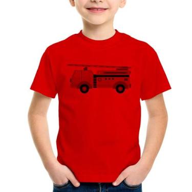 Imagem de Camiseta Infantil Caminhão de Bombeiro - Foca na Moda, Vermelho, 6
