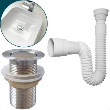 Imagem de Kit Valvula Click e Sifao Sanfonado Universal Extensivel e Banheiro Ra