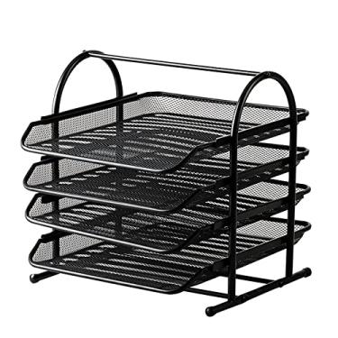 Imagem de Organizadores e acessórios de mesa de metal de malha de 4 andares, WINDSIUUU bandeja de papel de carta organização de escritório arquivo de mesa papel carta bandeja de documentos organizador escritório material escolar casa para estudante adulto