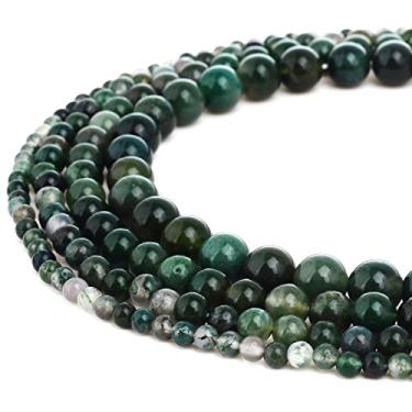 Imagem de RUBYCA Grânulos soltos redondos redondos de ágata musgo por atacado para fabricação de joias 1 fio - 8 mm