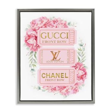 Imagem de Stupell Industries Tela emoldurada rosa e dourada Glam Tickets Gray Floater Design de arte de parede por Amanda Greenwood, 17 x 21