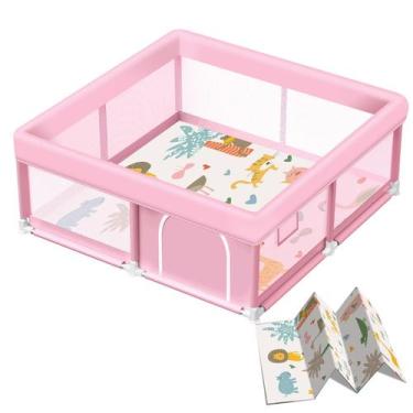 Imagem de Playpen Infantil Jaobeem Rosa com Tapete Impermeável 125x125cm