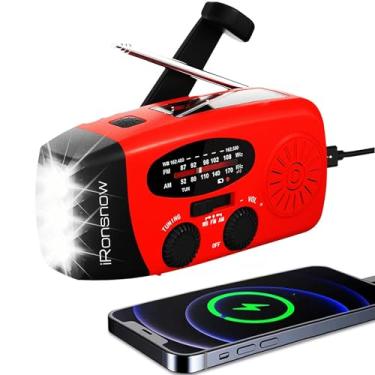 Imagem de iRonsnow Rádio de emergência solar com manivela meteorológica, rádios NOAA AM/FM portáteis com alarme SOS, lanterna LED de 2000 mAh, carregador USB para acampamento (vermelho)