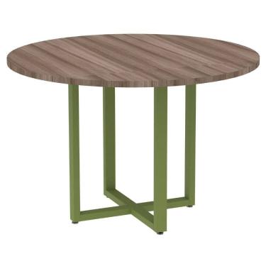 Imagem de Mesa De Reunião Redonda P25 Pandin 110 Cm (largura) Tampo Mdp Walnut Pé Aço Tubular Verde Mirô