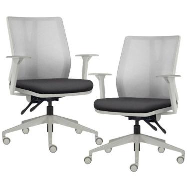 Imagem de Kit 2 Cadeiras De Escritório Giratória Diretor Flow F02 Base Cinza Linho Grafite - Lyam Decor