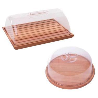 Imagem de Kit Migalheira 36cm e Boleira 33cm Madeira Tampa Acrílica Essence Mesa