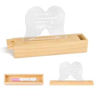 Imagem de Ceiner Presentes de aborto espontâneo para mães, caixa de lembrança de teste de gravidez deslizante de madeira para perda de bebê com enfeite de acrílico de asas de anjo, presente memorial de luto de