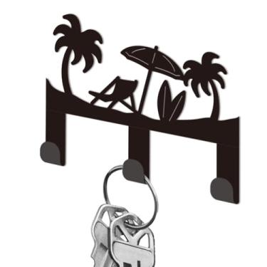 Imagem de DELORIGIN Suporte de chave para parede, ganchos de ferro preto montado na parede, coqueiros, porta-chaves com 3 ganchos, pequenos cabides para chaves, bolsa de chaves, coleira de cachorro