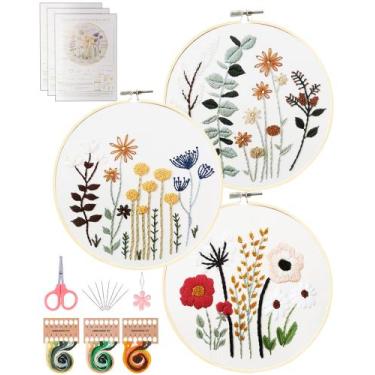 Imagem de Kit de bordado Santune, 3 conjuntos para iniciantes com padrão floral