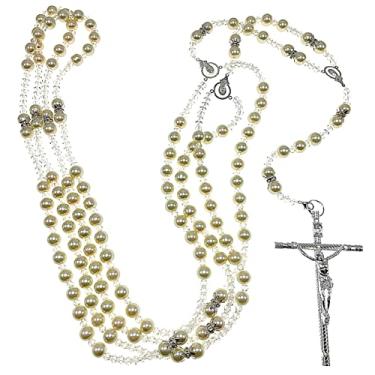 Imagem de Laço de casamento com pérolas de marfim, detalhes banhados a prata/Lazo De Bodas En Perlas Bege