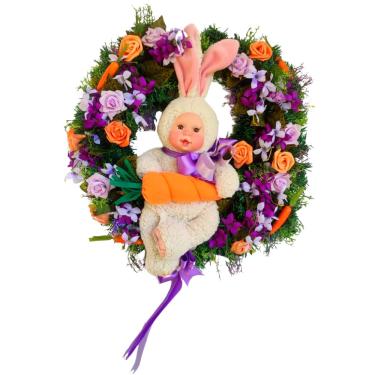 Imagem de Guirlanda de Páscoa Coelho Baby 54cm Laços e Flores de Seda - Saldão