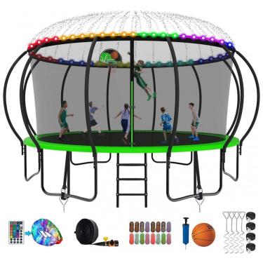 Imagem de Cama Elastica Capacidade até 635 kg, Tamanho 4,2 Metros com Luz LED e Cesta de Basquete, SKYUP, Verde