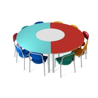 Imagem de Conjunto em C Infantil Acqua e Vermelho c/ 10 cadeiras Pp - SchoolCent