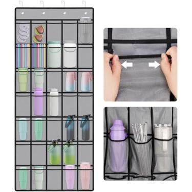 Imagem de NiHome Organizador multifuncional com 35 bolsos para pendurar na porta Stanley Tumbler na cozinha, despensa, banheiro, malha elástica de grande capacidade, armazenamento seguro, suporte para garrafa