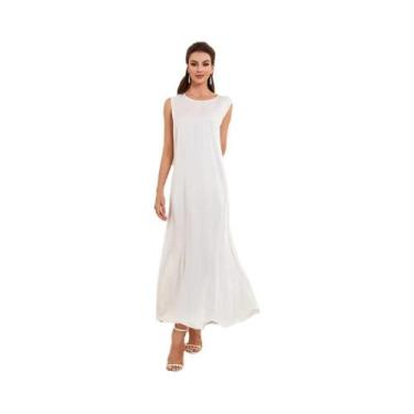 Imagem de Vestido feminino sem mangas de cetim, Abaya básica, roupa islâmica, lo