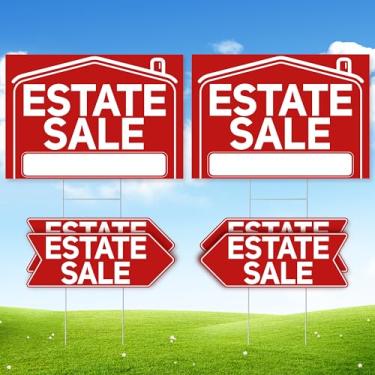 Imagem de 6 placas de venda imobiliária com estacas, 2 placas dobráveis extragrandes de venda de imóveis 61 cm x 40 cm e 4 placas de seta de 43 x 15 cm, com estacas de metal e design à prova d'água de dupla