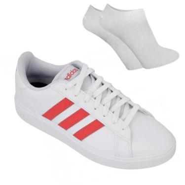 Imagem de Kit Tênis Adidas Grand Court Base 2.0 Unissex + Par De Meia, Branco, 4