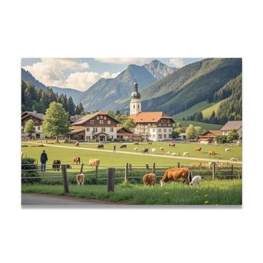 Imagem de Linen Drying Day Cozy Town Impressão em tela paisagem de aldeia quente arte de parede para decoração de escritório doméstico envolto em galeria 30 x 45 cm